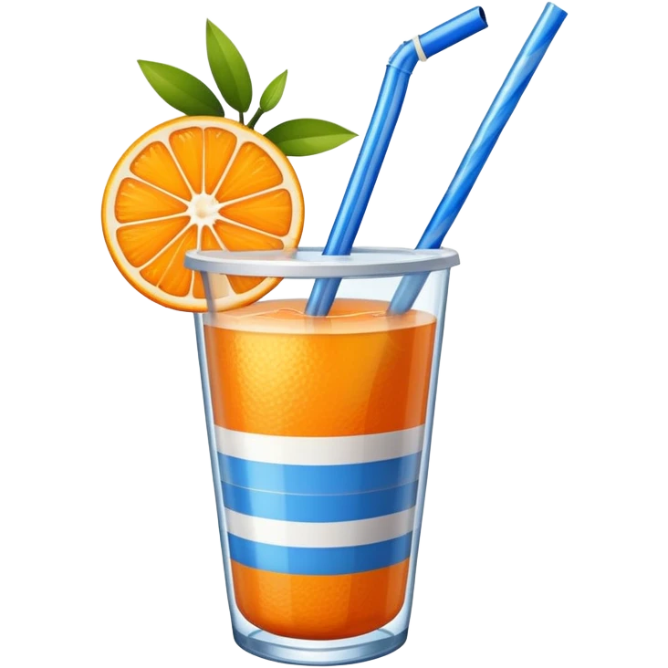 orange fruit with white blue striped straw emoji