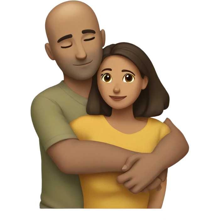 Comforting hug from brunette Puerto Rican to shorter bald male emoji