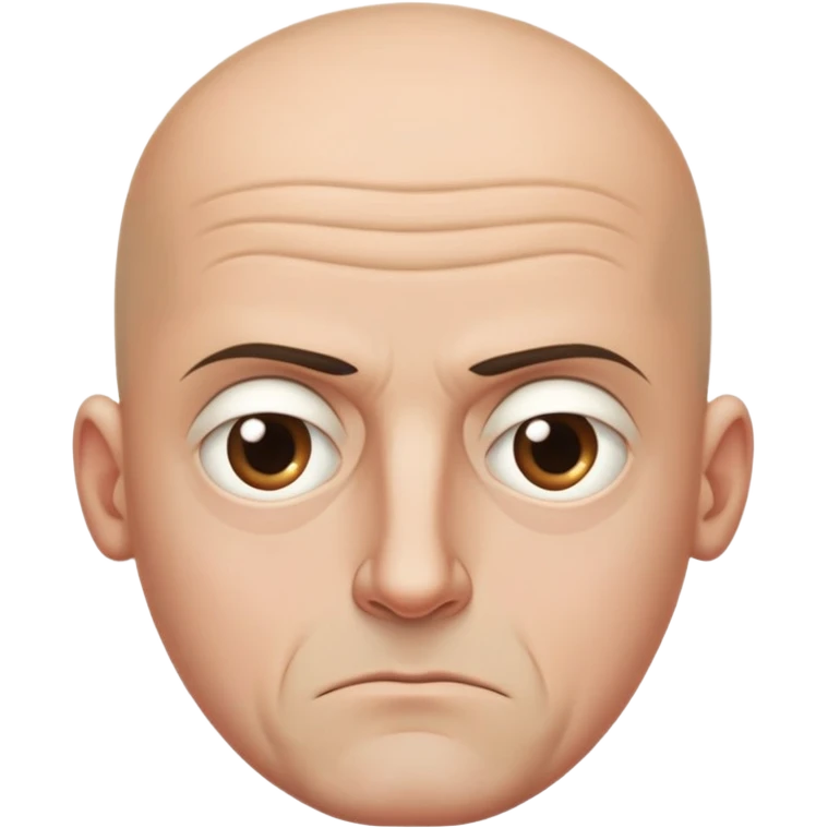 Steven Miller, bald, scowling expression, narrow rectangular head, bottom lip sticking out, eyelids almost closed and lower on the outside emoji