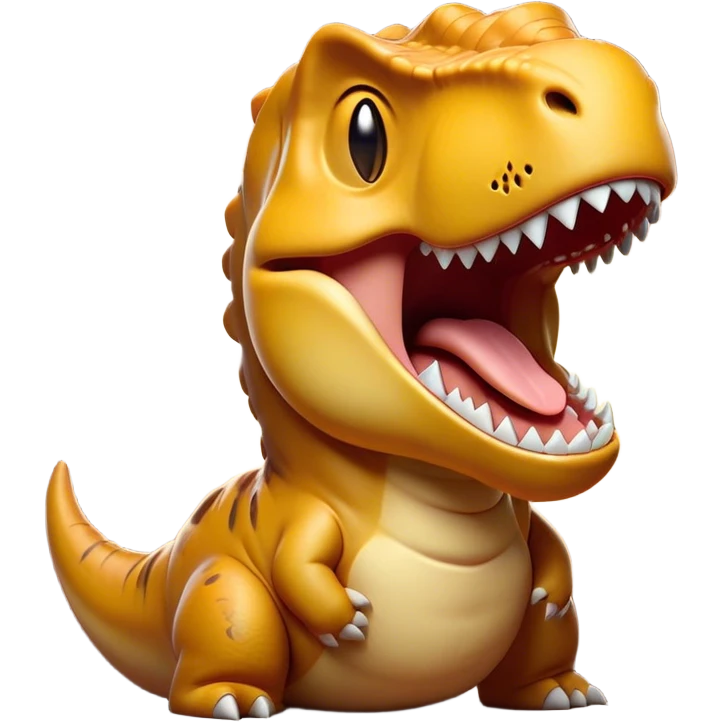 Cinematic Cute Yawning T-rex Portrait Emoji, Head tilted slightly with a dramatic, wide-open yawn, showcasing a robust, muscular form with a slightly open mouth revealing powerful jaws and sleepy, half-closed eyes, Simplified yet irresistibly adorable features, highly detailed, glowing with a soft, cozy prehistoric glow, high shine, relaxed yet expressive, stylized with a hint of whimsical ancient ease, soft glowing outline, capturing the essence of a drowsy yet affectionate T-rex that appears ready to stretch and yawn its way out of the screen! emoji