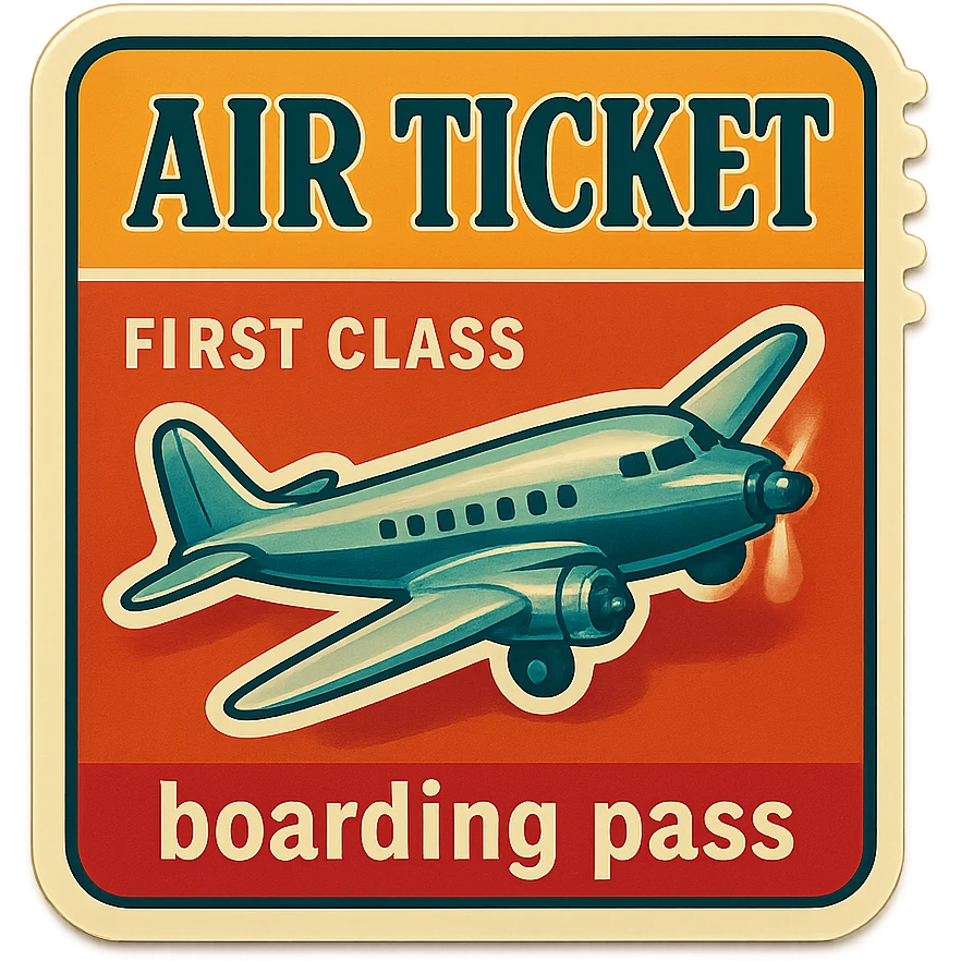 retro plane ticket, 1950s style, classic fonts, perforated edges emoji