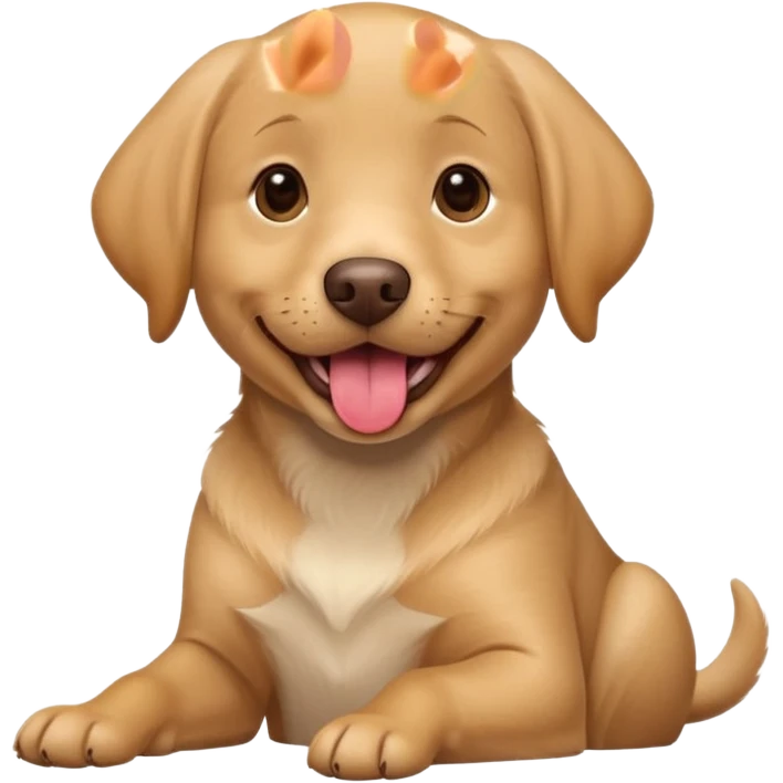 Happy light brown Labrador Full-grown dog sitting on beige background, wide smile with tongue out, looking at camera, playful and curious expression, professional portrait style emoji