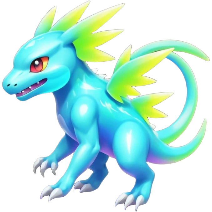Neon Vibrant Pulsating Trail-glowing Chromatic Pokémon-Fakémon-Digimon-Creature, (full body) emoji