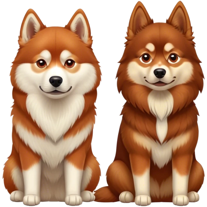 two dogs sitting side by side: a red siberian husky and a finnish lapphund emoji