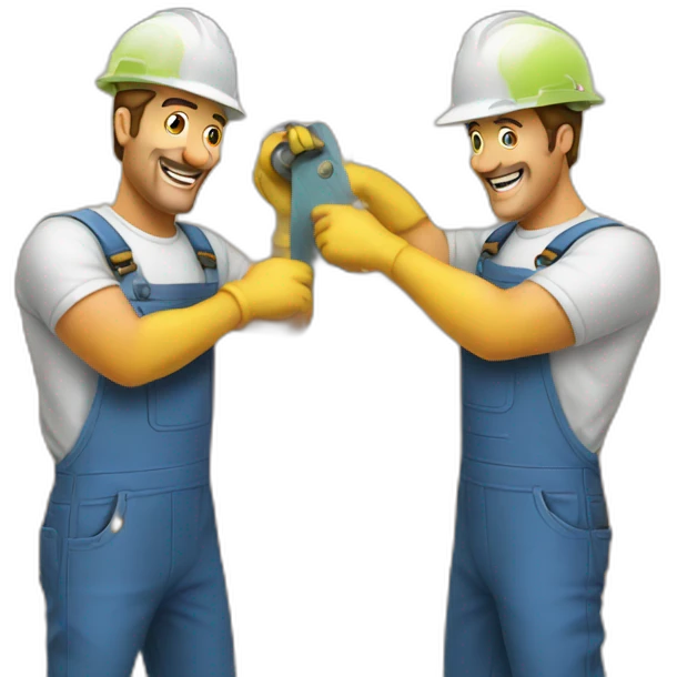 two men sanding cabinets emoji