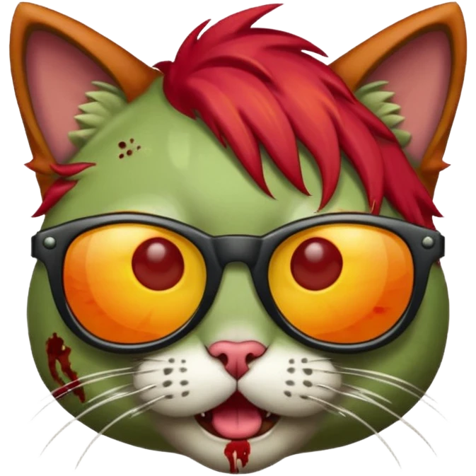 Zombie cat with red hair and sun glasses face emoji