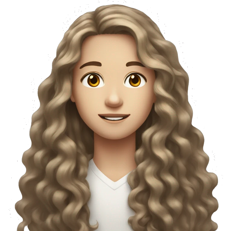 White pale Teen with brown long wavy hair and brown eyes  emoji