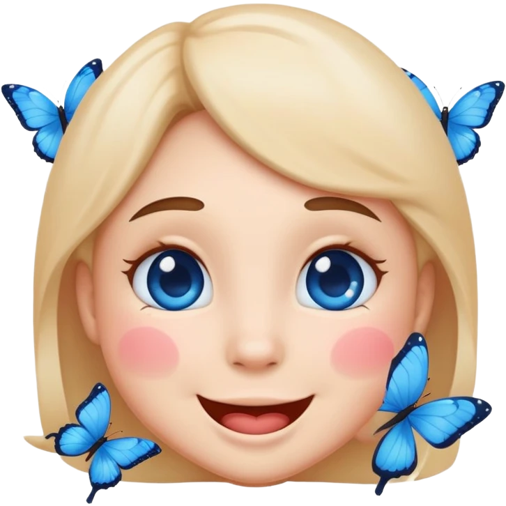 Emoji with blushed cheeks and blue butterflies  emoji
