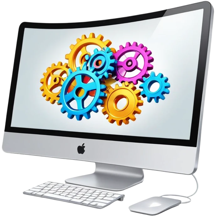 iMac computer with colorful gears on the screen emoji