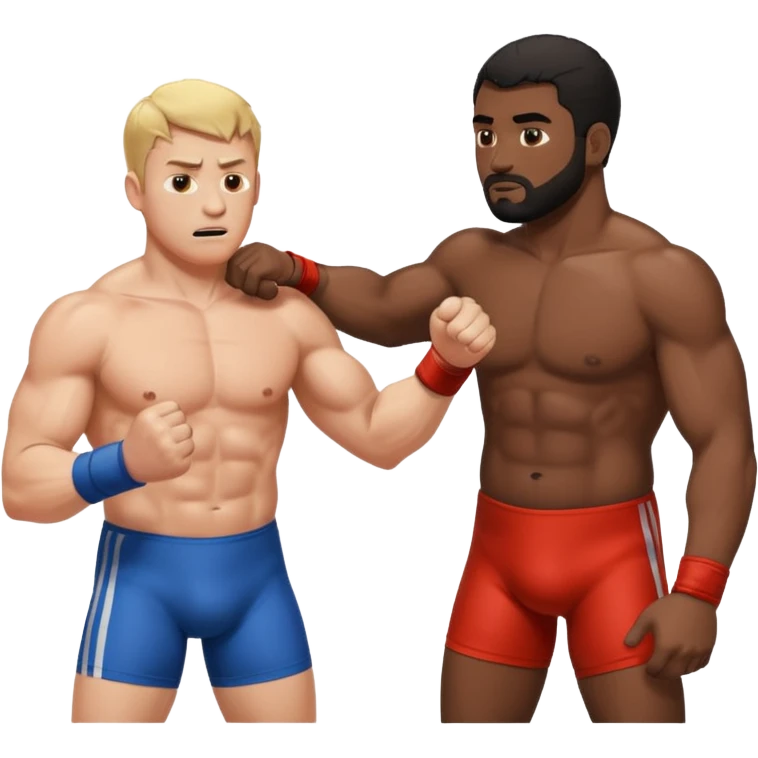 White adult male and black man wrestle naked emoji