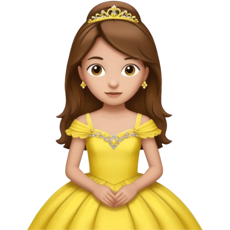 Girl with brown hair, yellow quinceañera dress emoji