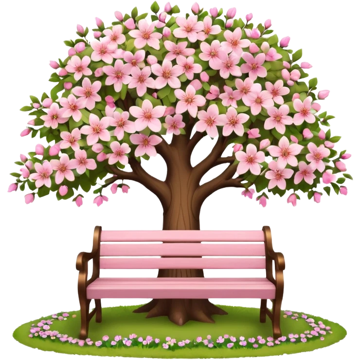 beautiful bench and beautiful blooming tree emoji