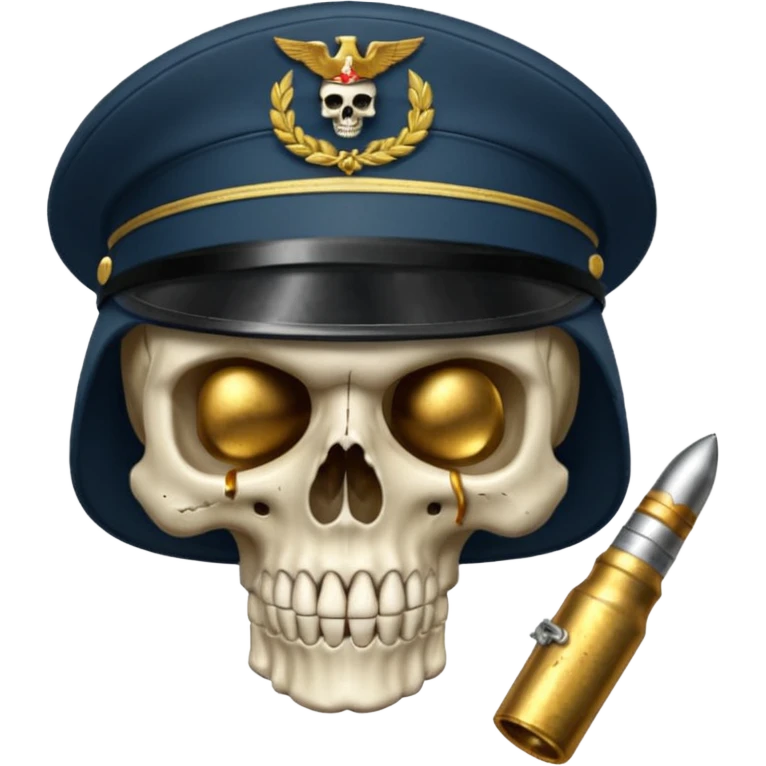 Una calavera 💀 soldado 🪖 mordiendo una bala emoji
