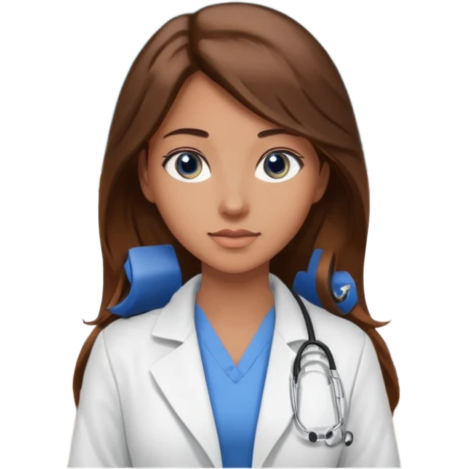 pretty female nursing student with long brown hair, blue eyes inside a classroom at university emoji