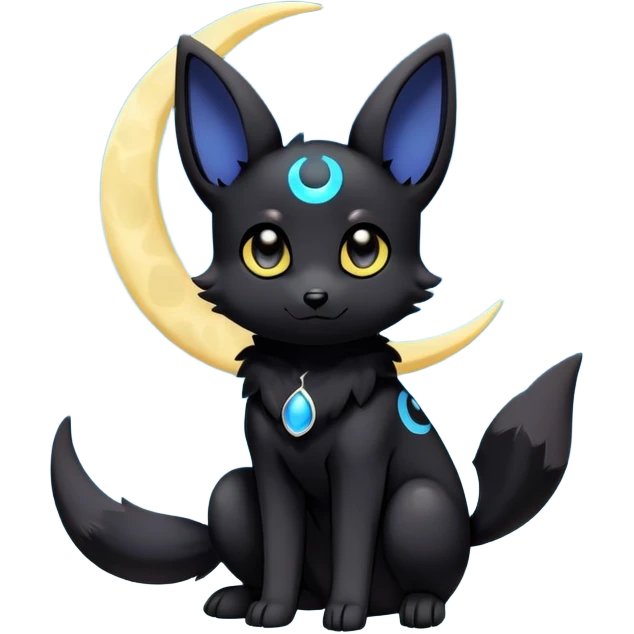Kawaii Umbreon dark type Pokémon, full body, crescent moon and stars emoji