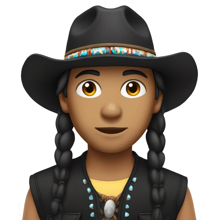 native american with a black bucket hat and a black vest and western shirt emoji