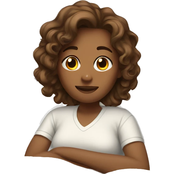 Girl with brown wavy hair in bed emoji