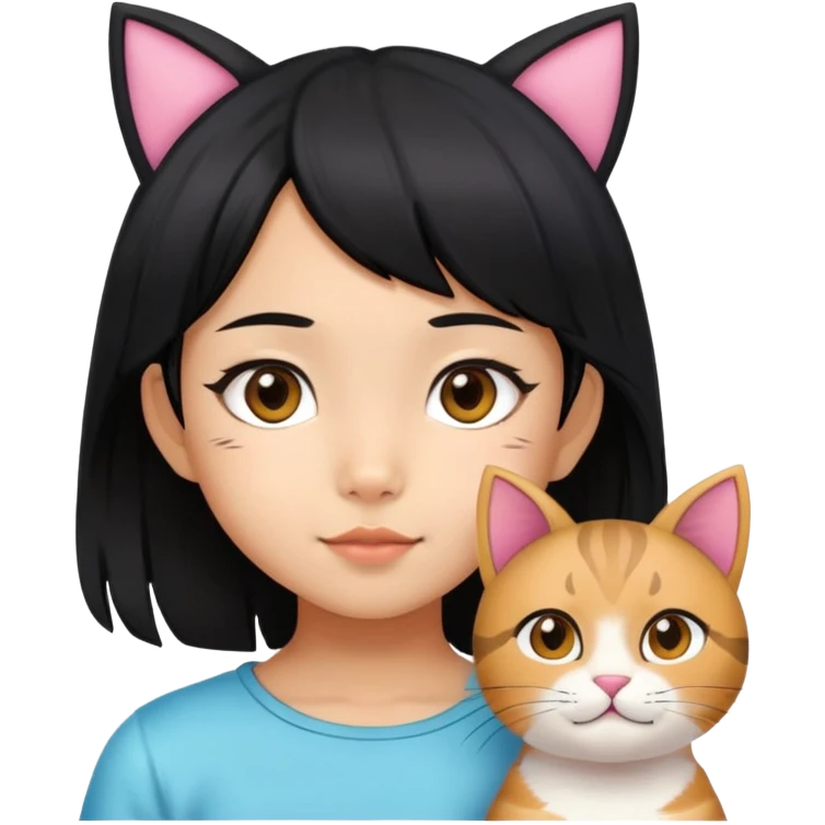 6 years old black hair asian girl with a cat ears emoji
