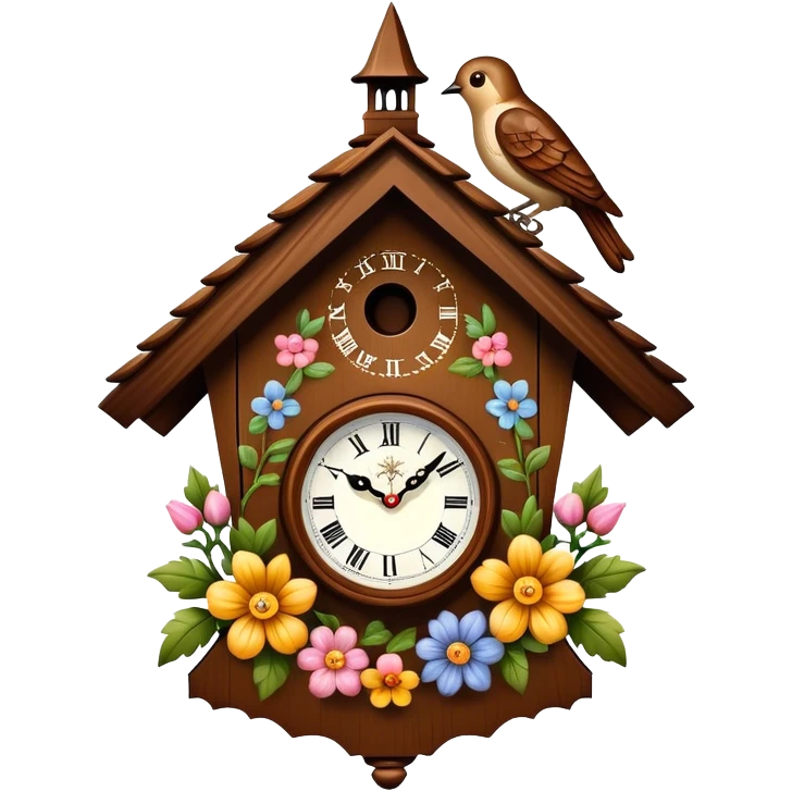 realistic detailed vintage cuckoo clock with flowers emoji