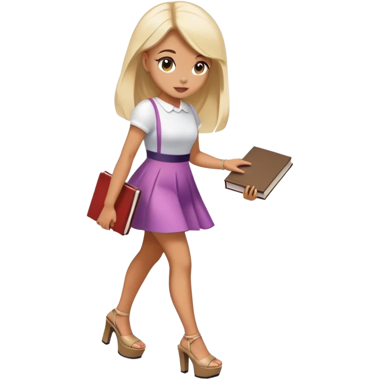 Bimbo walking, platform heels, mini dress, picking up book from ground, hot  emoji