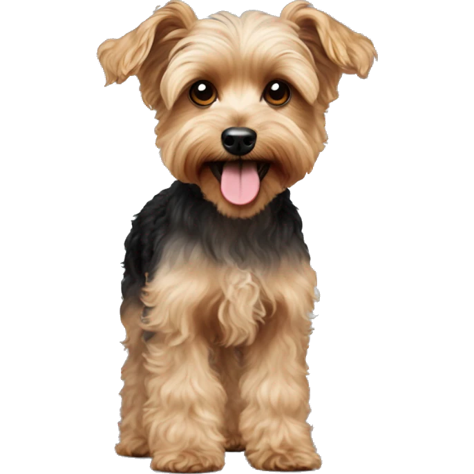 Yorkie poodle mixed dog with curly hair body and very fluffy with longer ears emoji