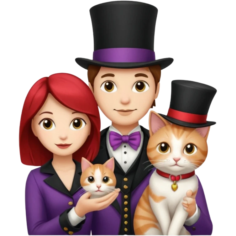 magician couple and their pet cat emoji