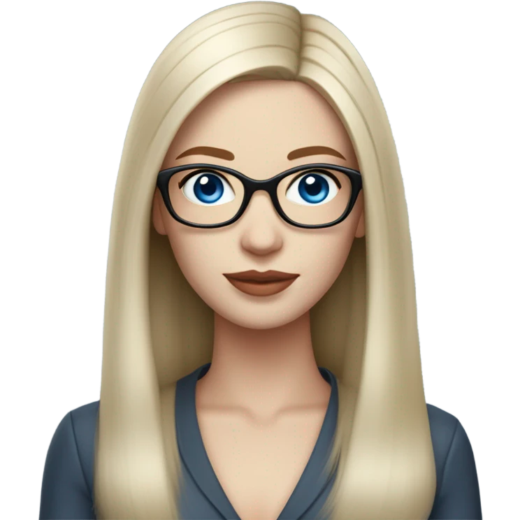 Lifelike pale elegant classy model, straight shoulder length brunette, glasses and blue eyes  emoji