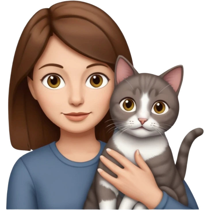 woman with cat on her hand, brown hair, 50 years old emoji
