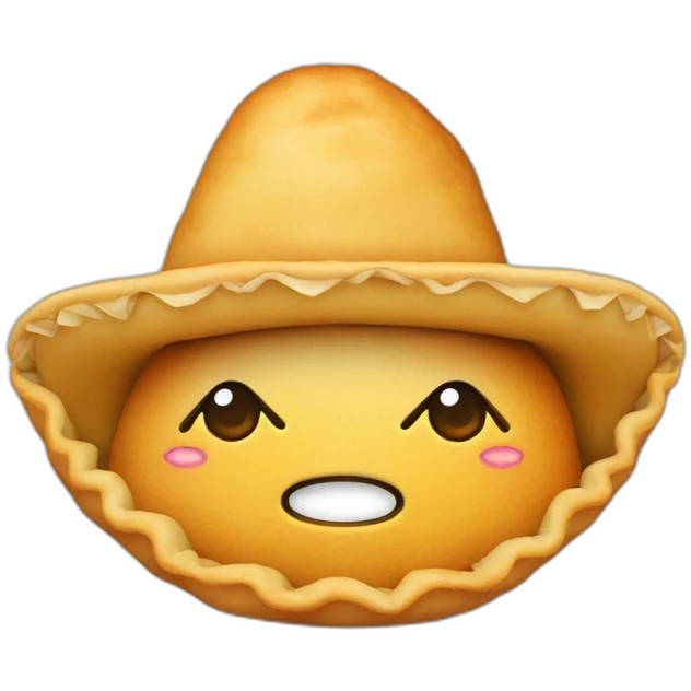 Empanada con ojos manos y pies con un sombrero emoji