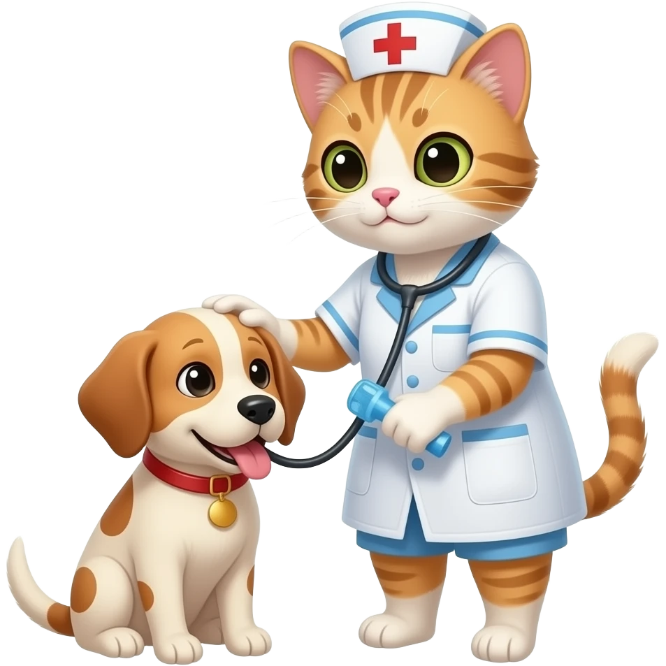 A cat as a nurse treating a dog patient emoji