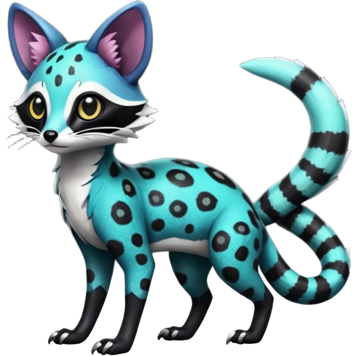 Rare realistic shiny lush exotic cute edgy epic pretty futuristic beautiful handsome gorgeous aesthetic gloomy spooky dark modern colorful vibrant cyber-Genet-Trico-species-Fakemon-hybrid-creature by LiLaiRa, beautiful intricate markings, full body emoji