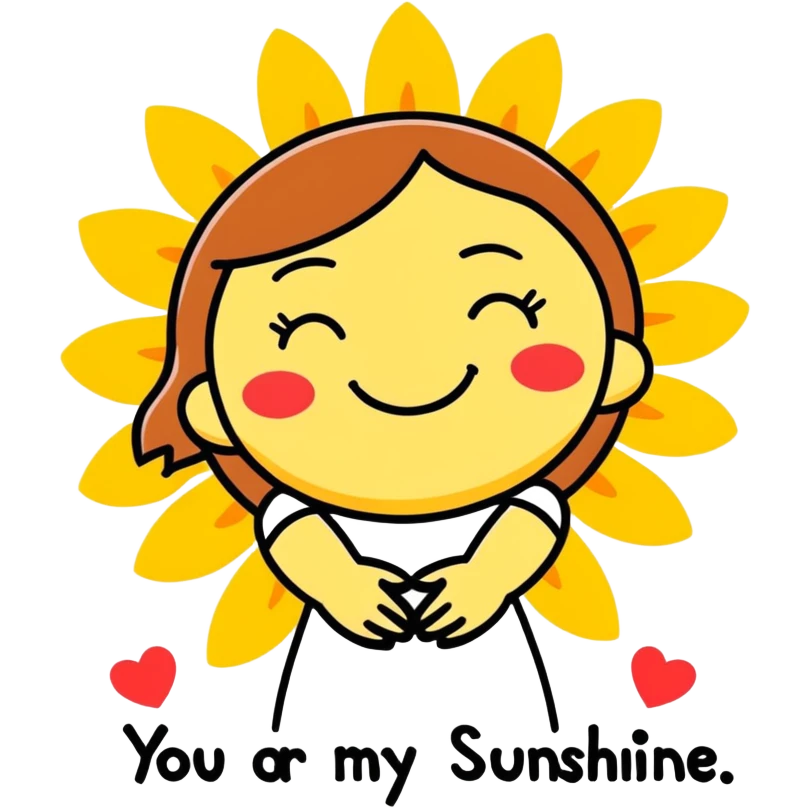 A smiling sun hugging a little girl with hearts around them and the words ‘You are my sunshine’ in soft pastel colors. emoji
