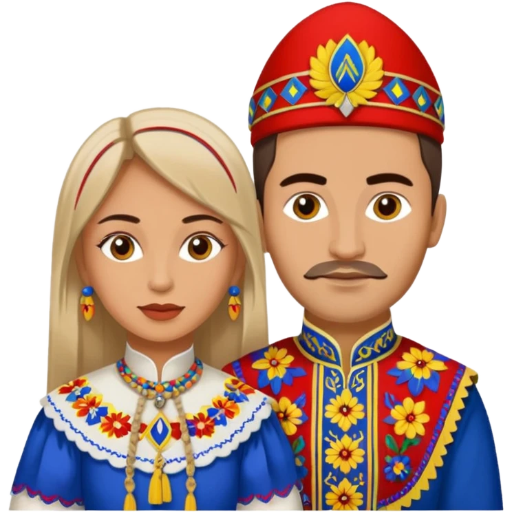 An woman dressed in a national Romanian costume and a men right next to her dressed in a Romanian national costume emoji