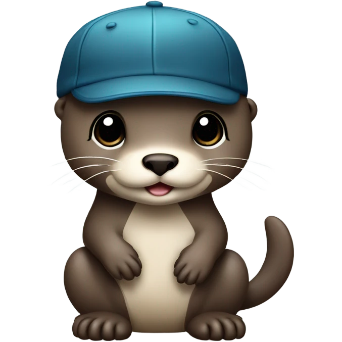 Cute baby otter. Wearing backwards baseball hat. Full body.  emoji