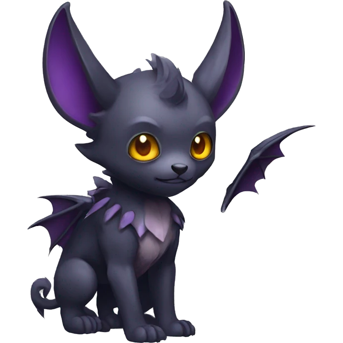 Cute cool fantasy dark-themed animal hybrid Fakemon with horns and bat ears full body emoji