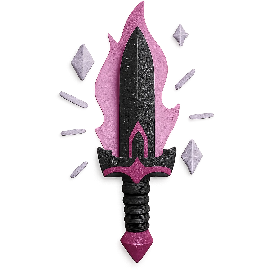 gothic knife, black and pink, with crystals and glowing aura emoji