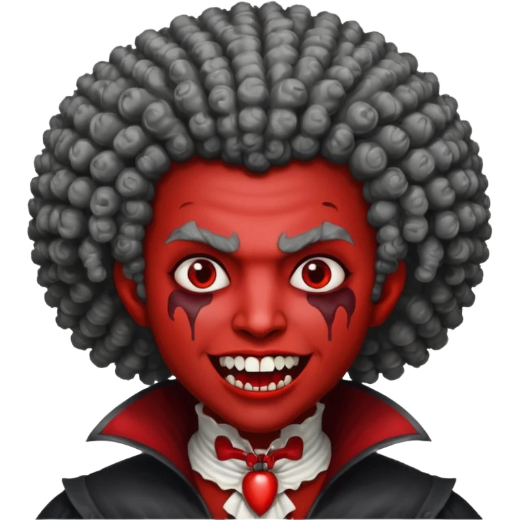 vampire with grey skin, fanged teeth, blood on face and a curly Afro emoji