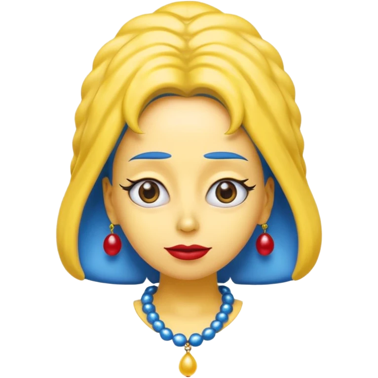 3D emoji head-only, smooth plastic, soft studio light, big round eyes, bold outline, centered, transparent bg,
Marge Simpson, yellow skin, tall blue beehive hair, red pearl necklace emoji