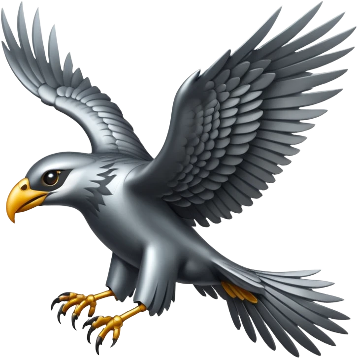 Emoji-style icon of a large metallic predatory bird flying, sharp wings, steel texture, dramatic pose, no gold emoji