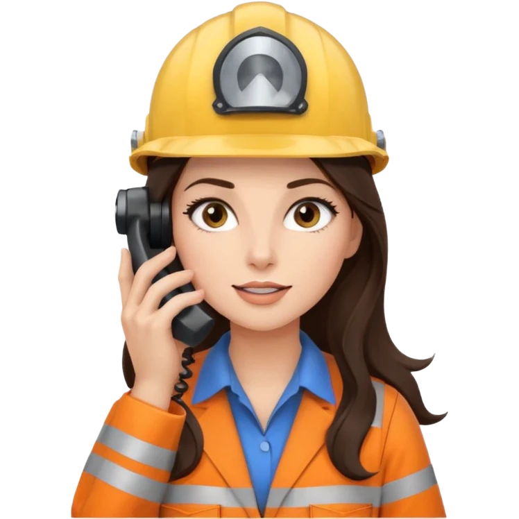 okay now do a brunette girl with long dark brown hair. rolling her eyes as she is on a phone call and is wearing a engineer helmet  emoji