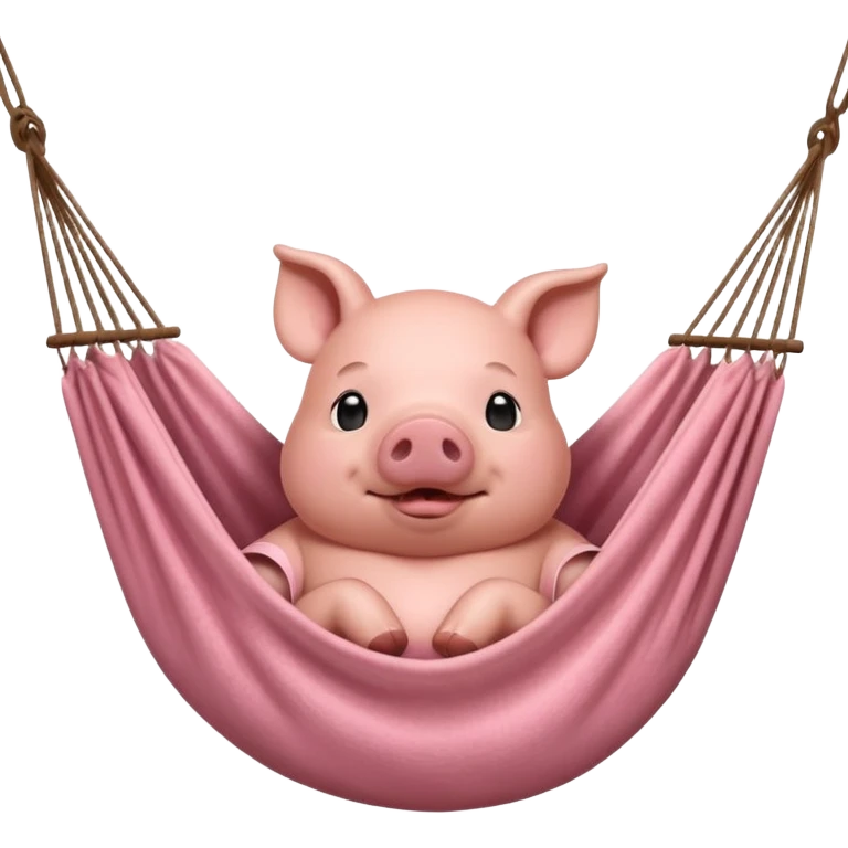 A pig lying in a hammock, fully relaxed, portrait, bust up emoji