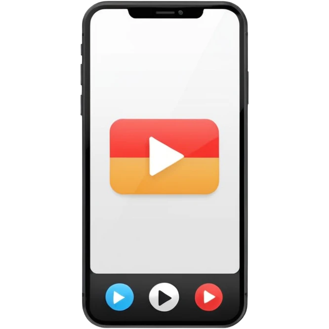 Minimalistic flat vector icon, iOS style, thin black contour on white background. Smartphone with play button and short video frames around it. Clean, no text, no shadows emoji
