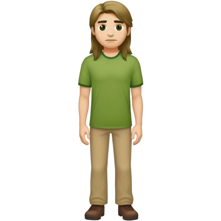 Picture of a full body of a male long hair in a green shirt emoji