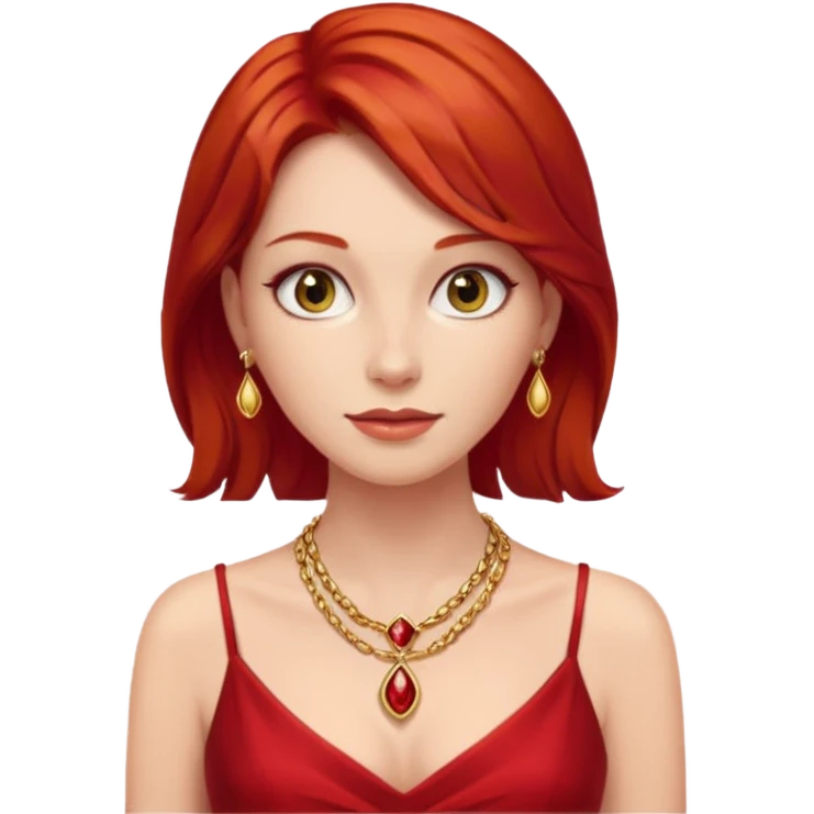 lady in red clothes , red hair, wearing necklace emoji