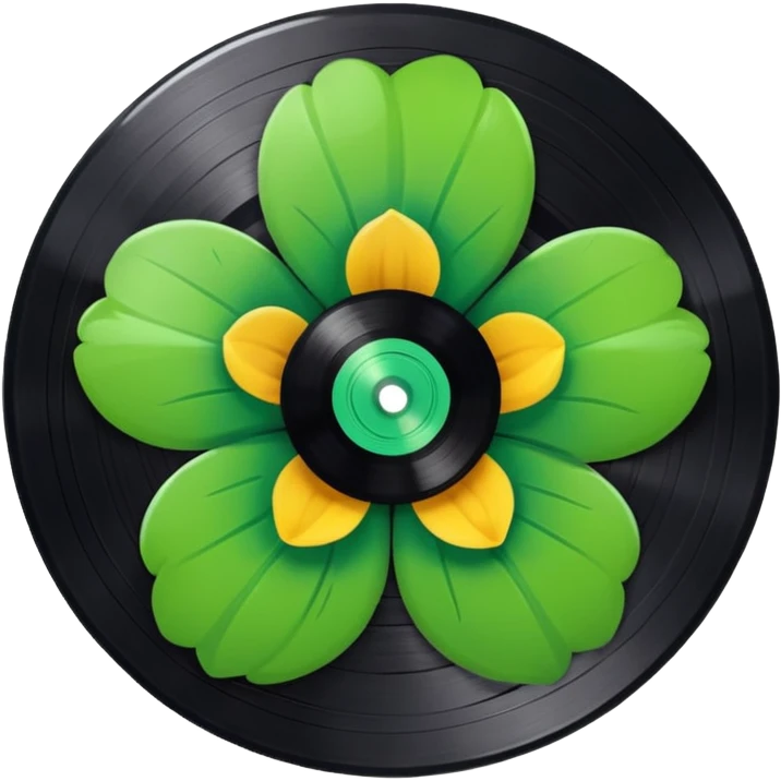 Vinyl record with a green flower pattern inside emoji