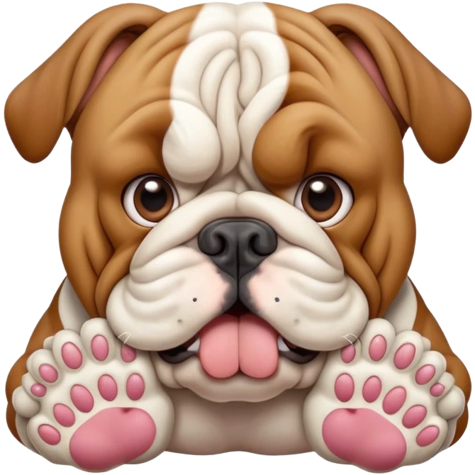 British bulldog dog with paws out in front of face in a surprised pose emoji