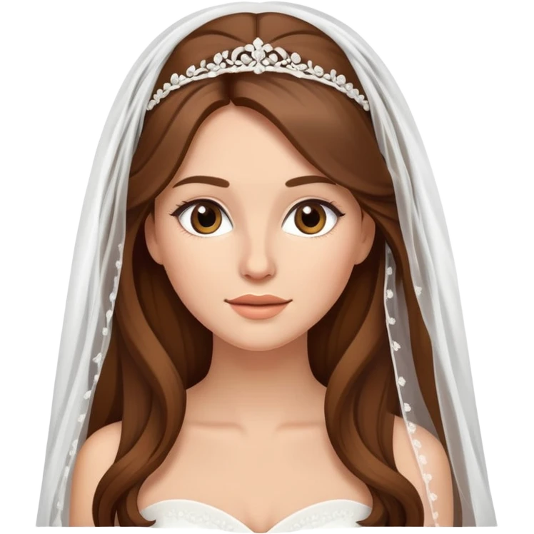 beautiful brown long hair modern bride with veil emoji