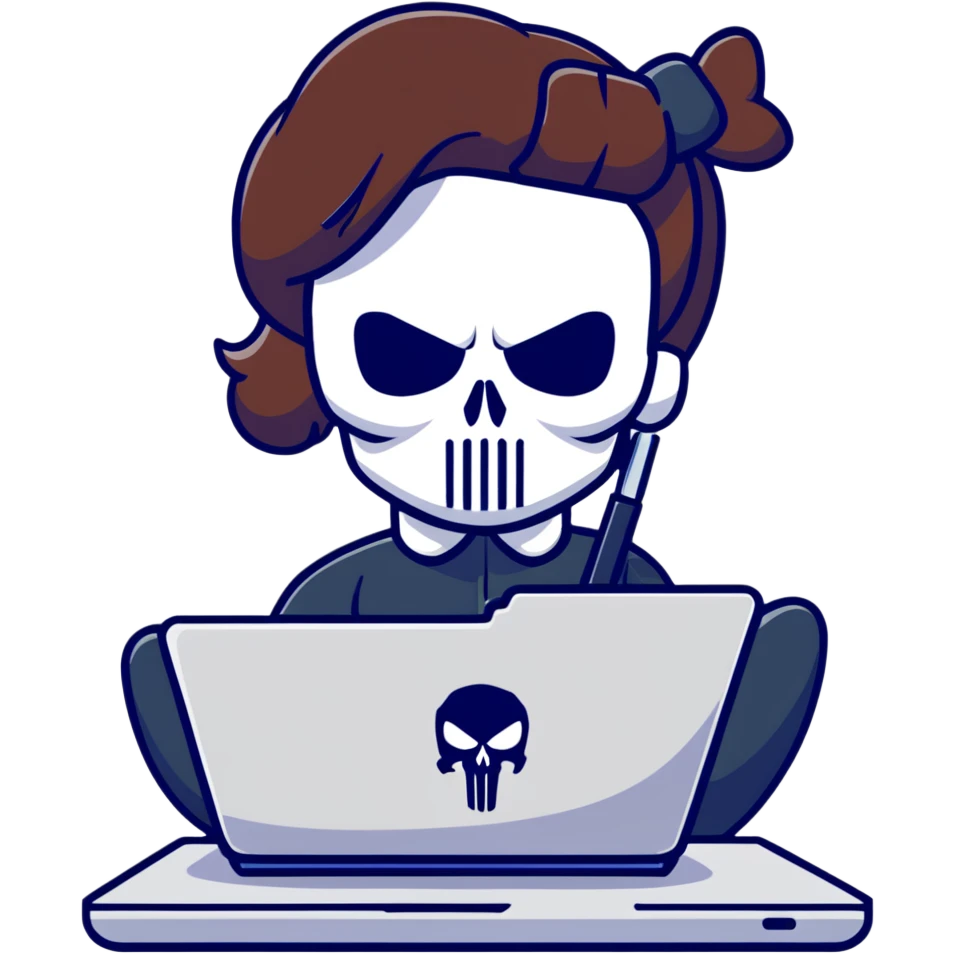girl Punisher skull with bow typing on laptop emoji