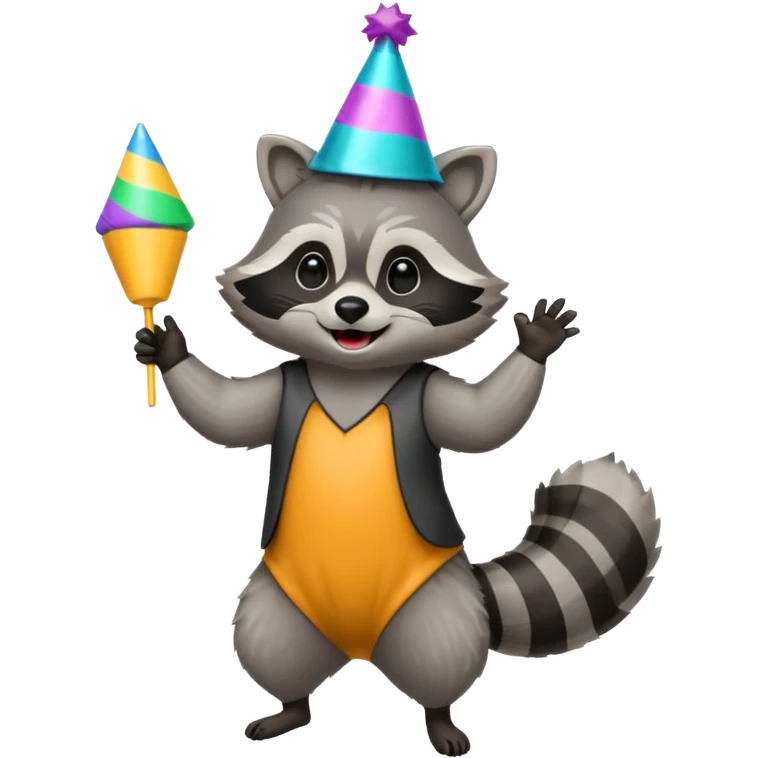 a full body raccoon celebrating / dancing  emoji