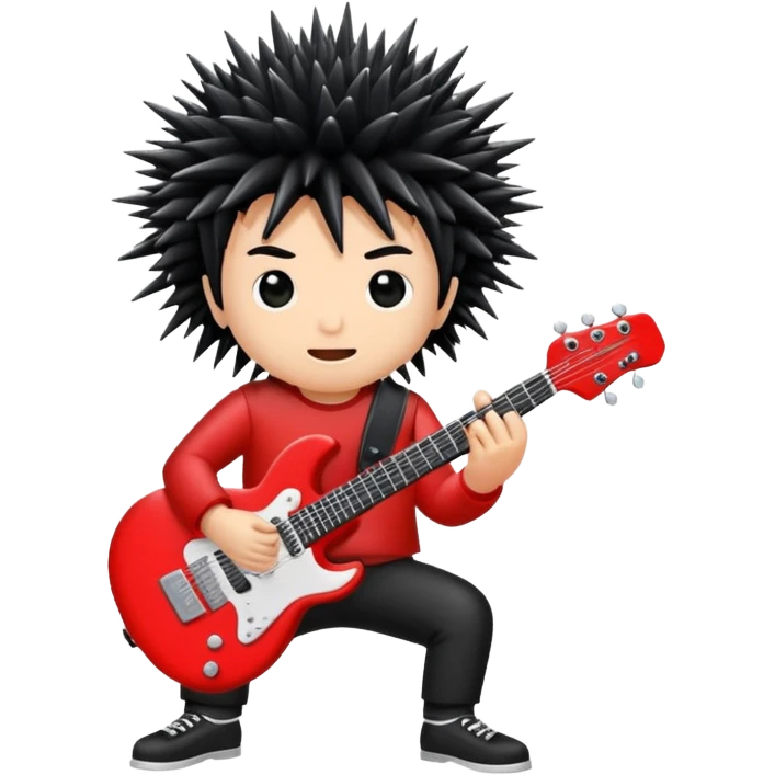 playing red electric guitar cute black sea urchin emoji